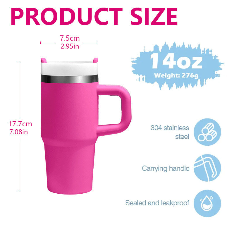 14oz Mini Portable Stainless Steel Tumbler Mug With Sturdy Handle And Straw For Kids Back To School detail