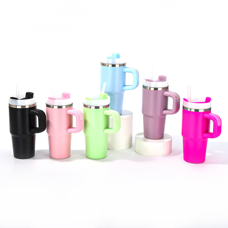 14oz Mini Portable Stainless Steel Tumbler Mug With Sturdy Handle And Straw For Kids Back To School