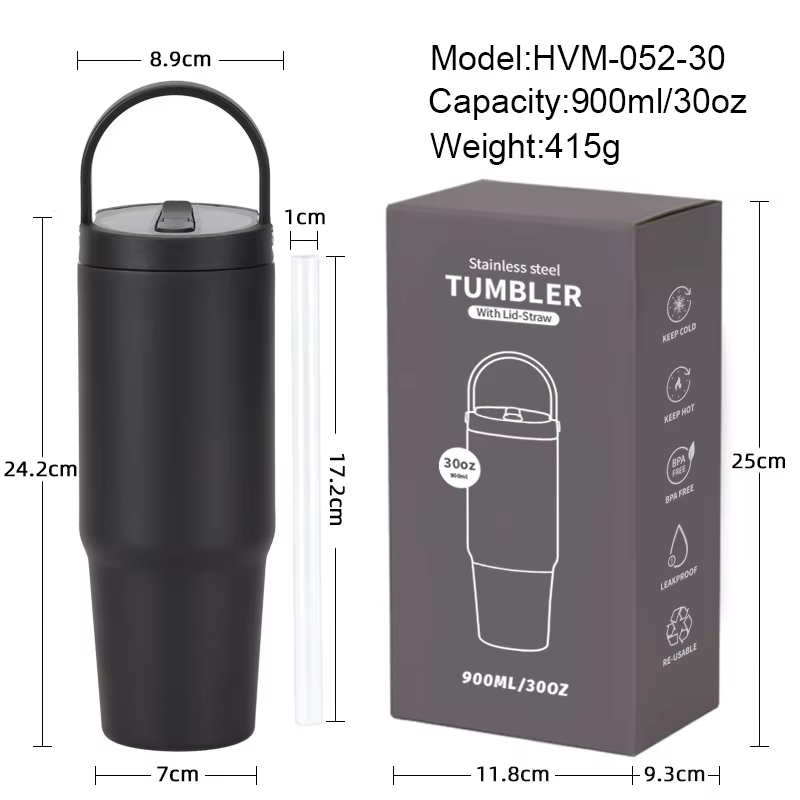 30oz Straw Travel Tumbler Cup Bpa Free Double Wall Vacuum Insulated With Handle For Outdoor Car detail