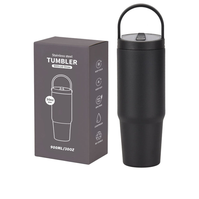 30oz Straw Travel Tumbler Cup Bpa Free Double Wall Vacuum Insulated With Handle For Outdoor Car