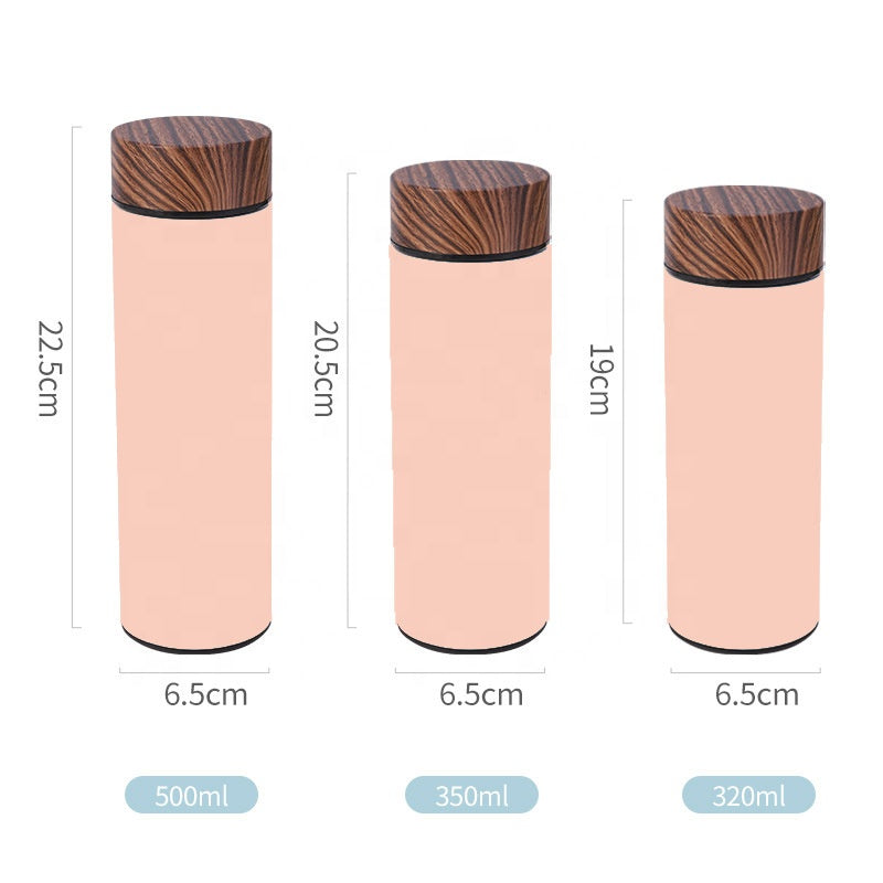 500ml Straight Insulated Vacuum Flask Wood Lid With Tea Infuser detail