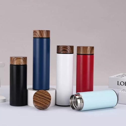 500ml Straight Insulated Vacuum Flask Wood Lid With Tea Infuser