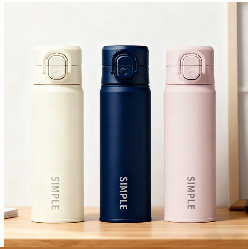 500ml One-click lid opening Dual Drinking Stainless Steel Insulated Water Bottle Straight Business Office Thermos