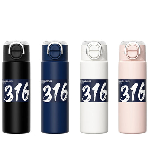 Double Drink Bouncing Lid Straight Stainless Steel Vacuum Insulated Cup Home Business Gift With Straw