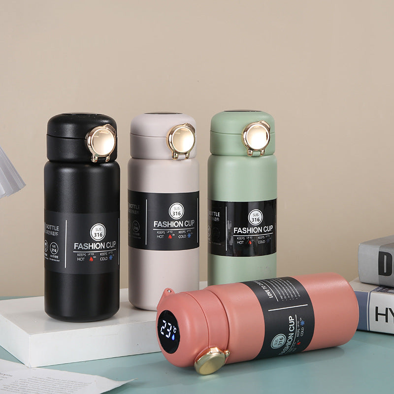 Reusable Straight Insulated Stainless Steel Water Bottle Smart Temperature Display Business Gift Cup