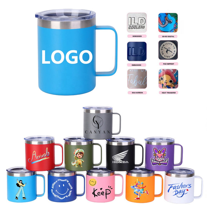 12oz 14oz Insulated Stainless Steel Coffee Mug Leak Proof With Handle And Lid For Camping detail