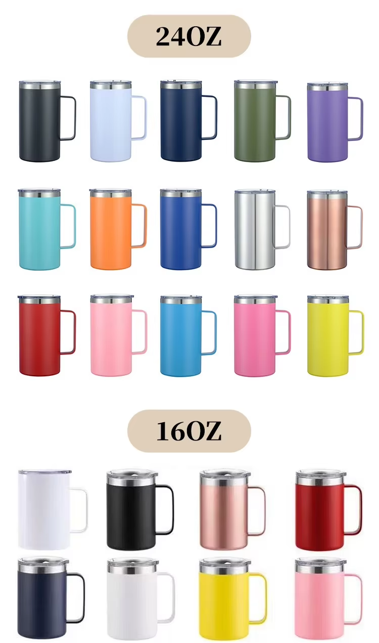 12oz 14oz Insulated Stainless Steel Coffee Mug Leak Proof With Handle And Lid For Camping detail