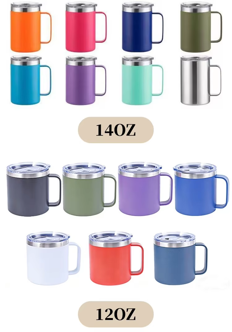 12oz 14oz Insulated Stainless Steel Coffee Mug Leak Proof With Handle And Lid For Camping detail