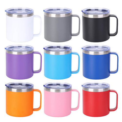 12oz 14oz Insulated Stainless Steel Coffee Mug Leak Proof With Handle And Lid For Camping