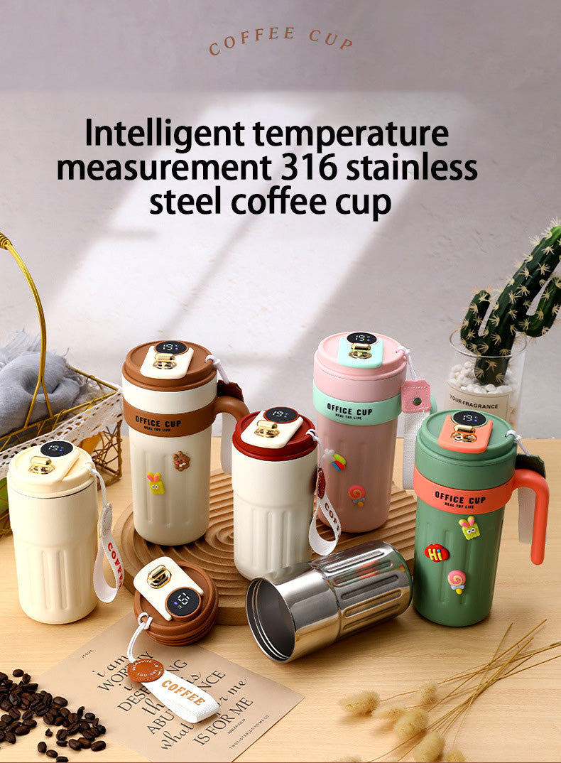 450ml Stainless Steel Thermos Smart Temperature Display Coffee Cup With Lid And Handle detail
