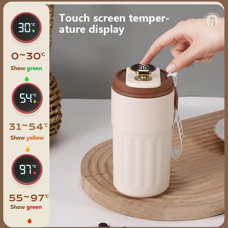 450ml Stainless Steel Thermos Smart Temperature Display Coffee Cup With Lid And Handle detail