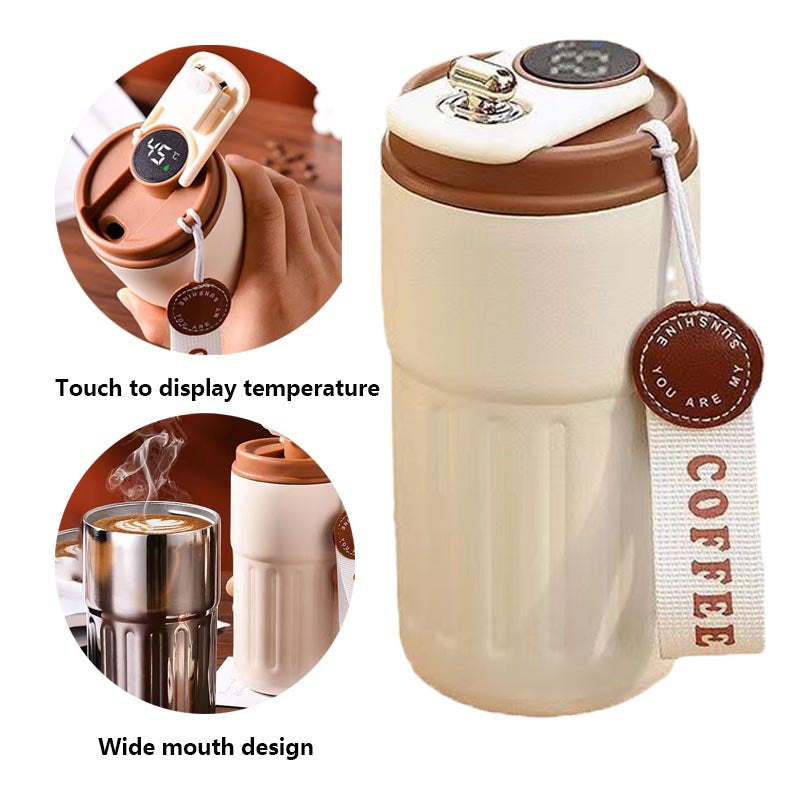 450ml Stainless Steel Thermos Smart Temperature Display Coffee Cup With Lid And Handle detail