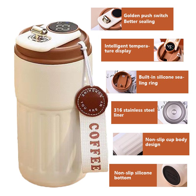 450ml Stainless Steel Thermos Smart Temperature Display Coffee Cup With Lid And Handle detail