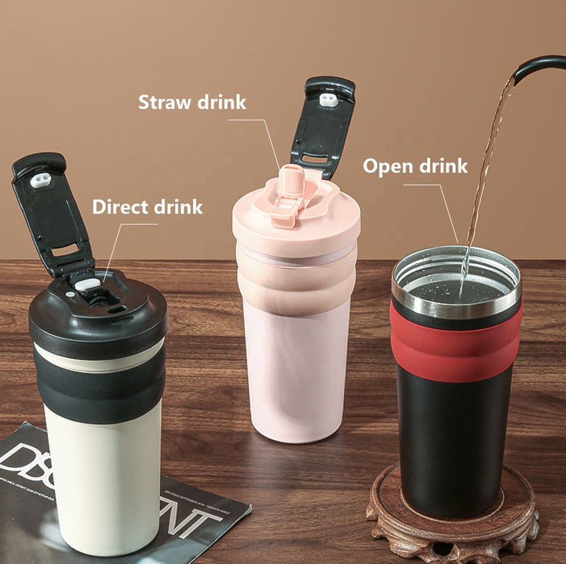 510ml Double Drinking Double Wall Stainless Steel Thermos Outdoor Portable Coffee Tumbler Cup For Car detail