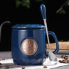 400ml Copper Metal Badge Logo Ceramic Coffee Mugs Gift Box Set With Lid Spoon And Handle color option
