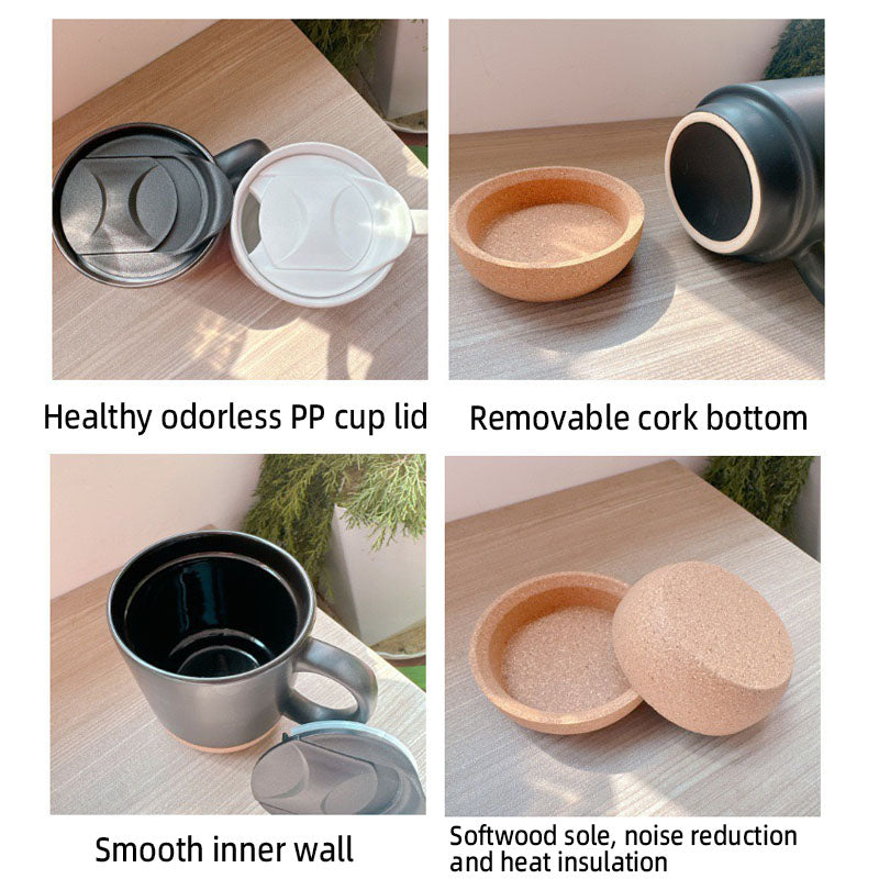 400ml Reusabl Anti-Scalding Matte Matte Ceramic Mug Removable Cork Bottom With Handle And Lid detail