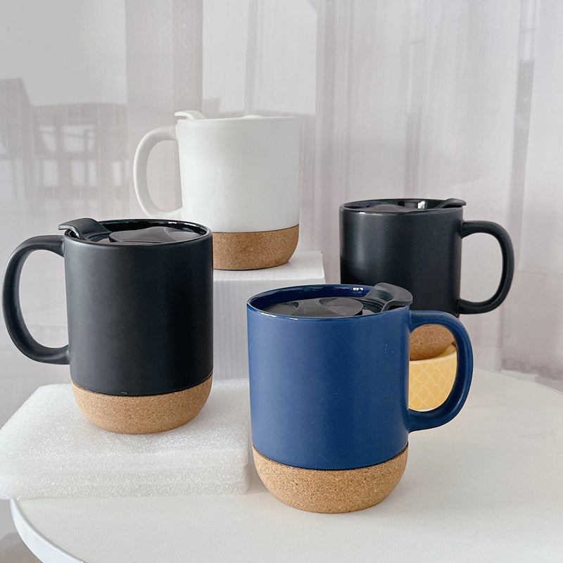 400ml Reusabl Anti-Scalding Matte Matte Ceramic Mug Removable Cork Bottom With Handle And Lid detail