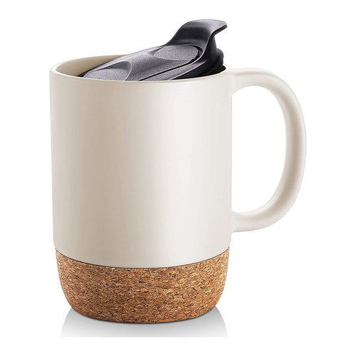 400ml Reusabl Anti-Scalding Matte Matte Ceramic Mug Removable Cork Bottom With Handle And Lid