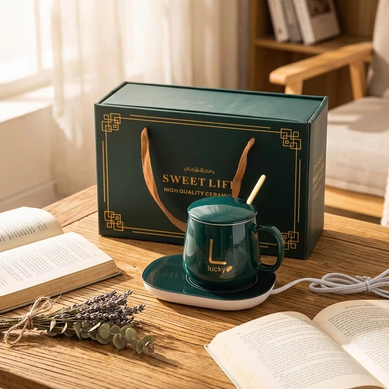 55 Degree Smart Constant Temperature Heating Smart Ceramic Coffee Mug Charging Warmer With Spoon And Handle detail