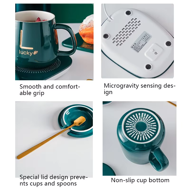 55 Degree Smart Constant Temperature Heating Smart Ceramic Coffee Mug Charging Warmer With Spoon And Handle detail