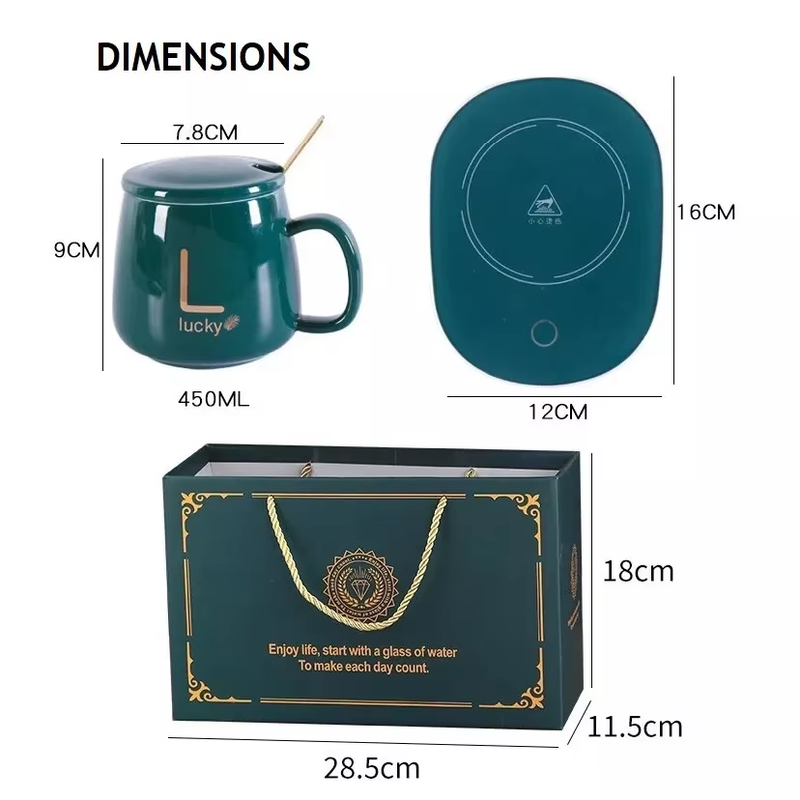 55 Degree Smart Constant Temperature Heating Smart Ceramic Coffee Mug Charging Warmer With Spoon And Handle detail