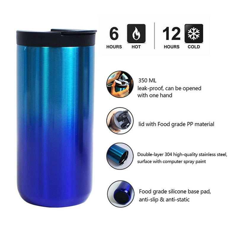 400ml 500ml PP Flip Up Lid Stainless Steel Coffee Mug Portable Business Office Coffee Mug For Car detail