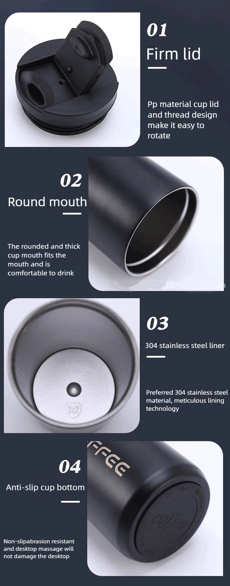 400ml 500ml PP Flip Up Lid Stainless Steel Coffee Mug Portable Business Office Coffee Mug For Car detail