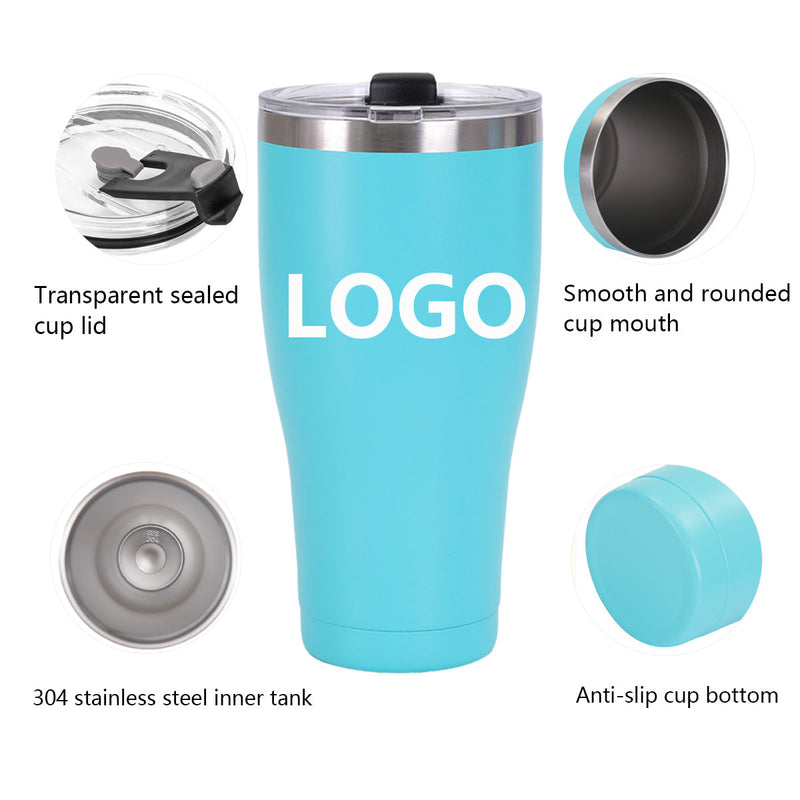 20oz 30oz Powder Coated Double Wall Insulated Travel Tumbler Coffee Cup With Transparent Sealed Plastic Lid detail
