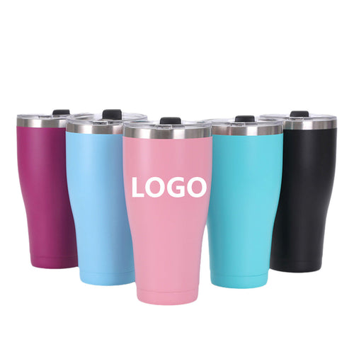 20oz 30oz Powder Coated Double Wall Insulated Travel Tumbler Coffee Cup With Transparent Sealed Plastic Lid