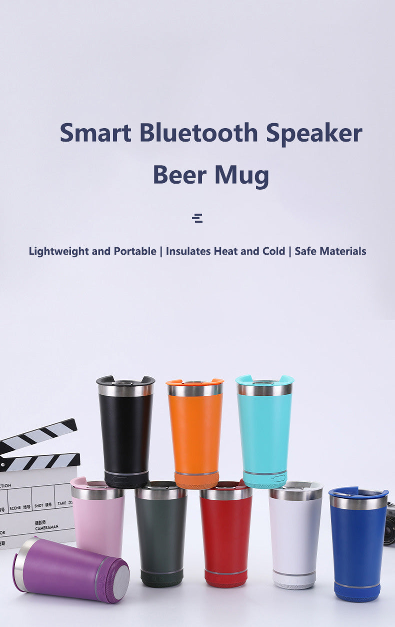 16oz Wireless Smart Bluetooth Speaker Music Stainless Steel Beer Mug With Bottle Opener Lid detail