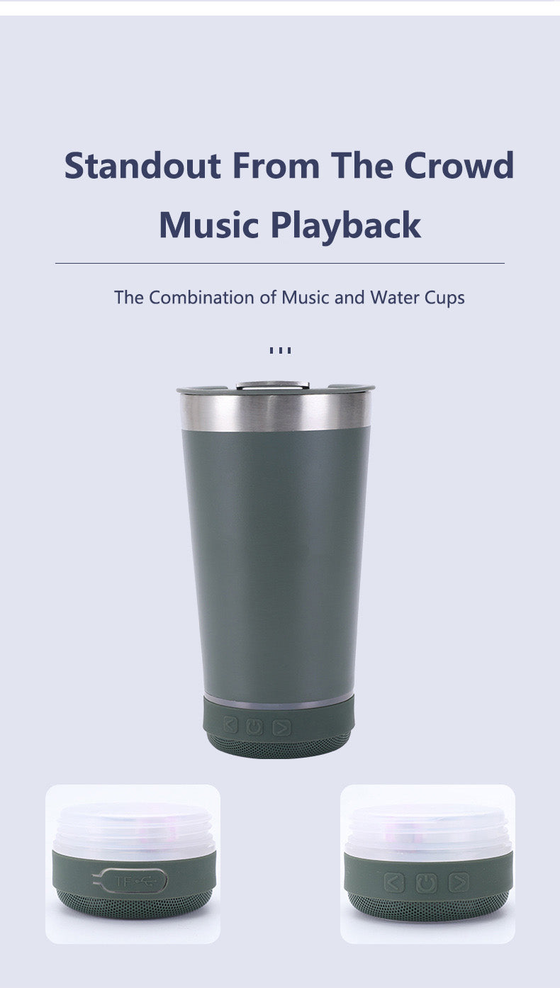 16oz Wireless Smart Bluetooth Speaker Music Stainless Steel Beer Mug With Bottle Opener Lid detail