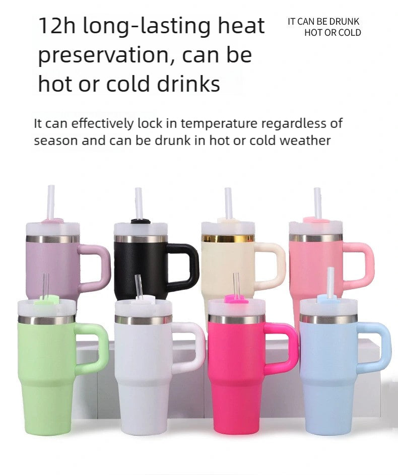 14oz Mini Portable Stainless Steel Tumbler Mug With Sturdy Handle And Straw For Kids Back To School detail