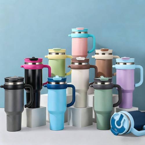 40oz Double Drink Lid Stainless Steel Travel Tumbler Cup Portable Large Capacity With Foldable Straw