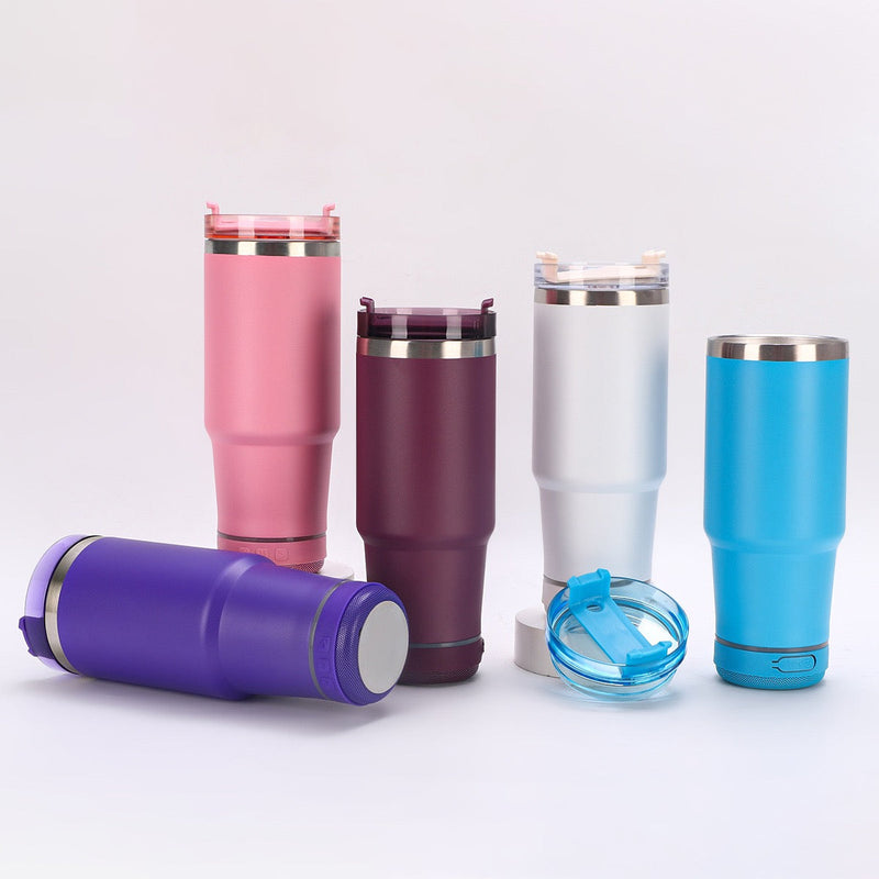 30oz Smart Bluetooth Speaker Tumbler Cup Detachable Led Light Double Wall Insulated Portable With Straw