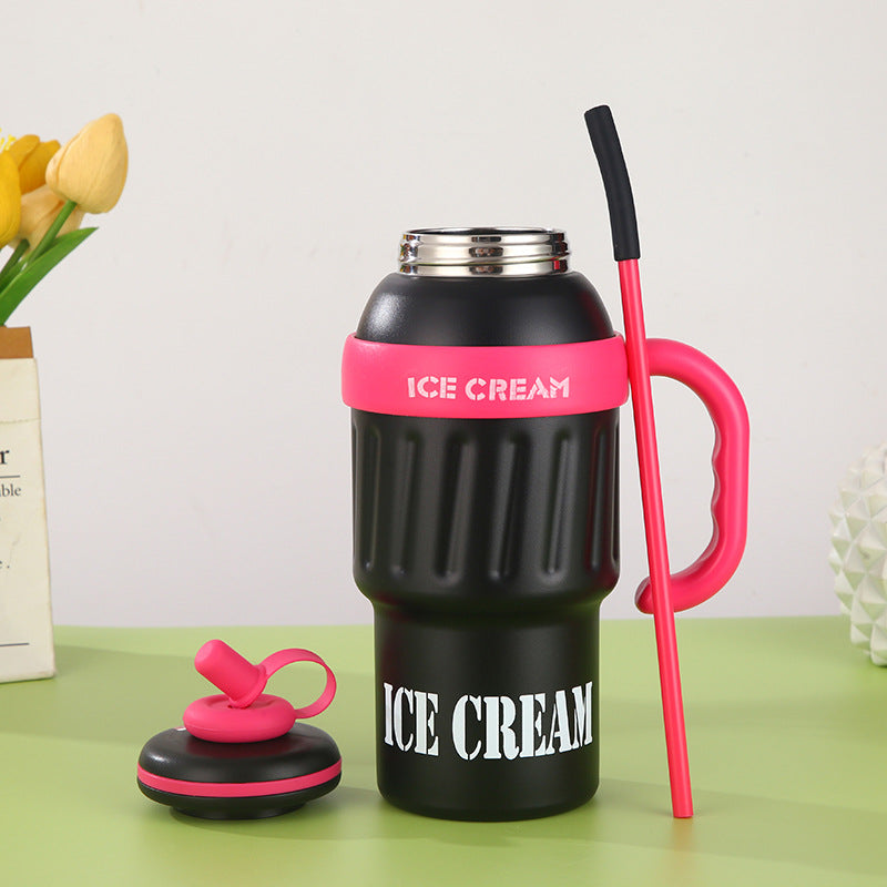 1000ml Paunch Stainless Steel Thermos Bottle Portable Outdoor Sports Bottle With Straw For Students detail