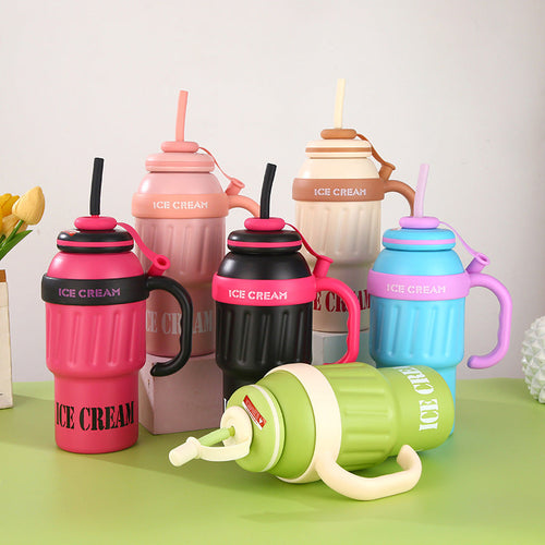 1000ml Paunch Stainless Steel Thermos Bottle Portable Outdoor Sports Bottle With Straw For Students