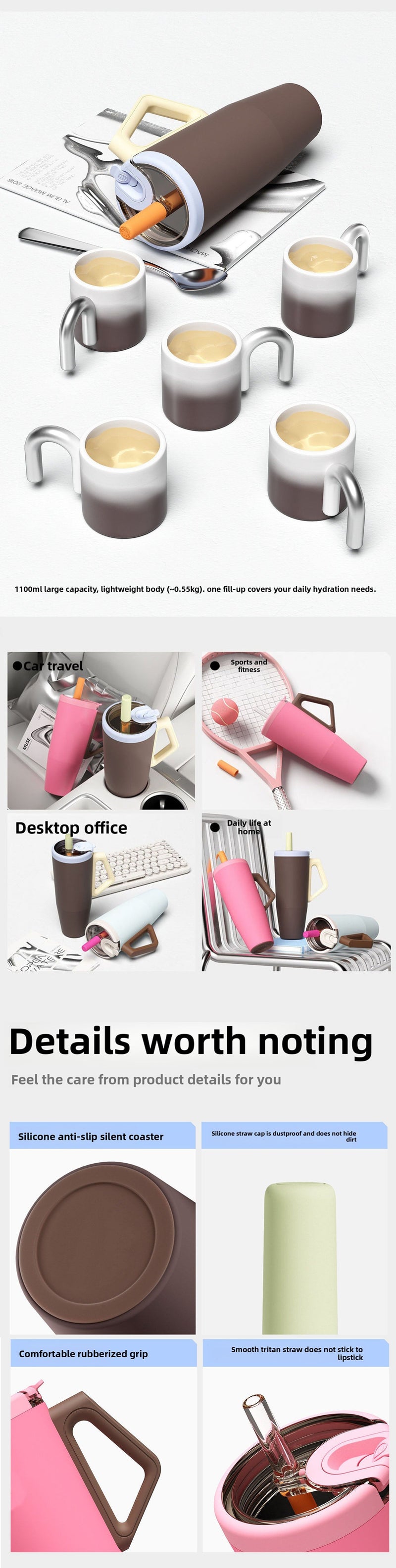 36oz Double Wall vacuum car Ice King Cup Food-Grade Tritan One-Piece Cup Lid For car travel detail