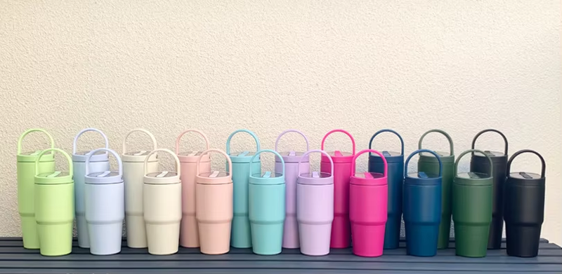 30oz Straw Travel Tumbler Cup Bpa Free Double Wall Vacuum Insulated With Handle For Outdoor Car detail