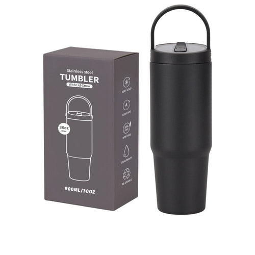 30oz Straw Travel Tumbler Cup Bpa Free Double Wall Vacuum Insulated With Handle For Outdoor Car