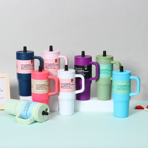 30oz Pure Color Stainless Steel Tumbler With Leak Proof Straw Cap Reusable Portable Car Holder Cup