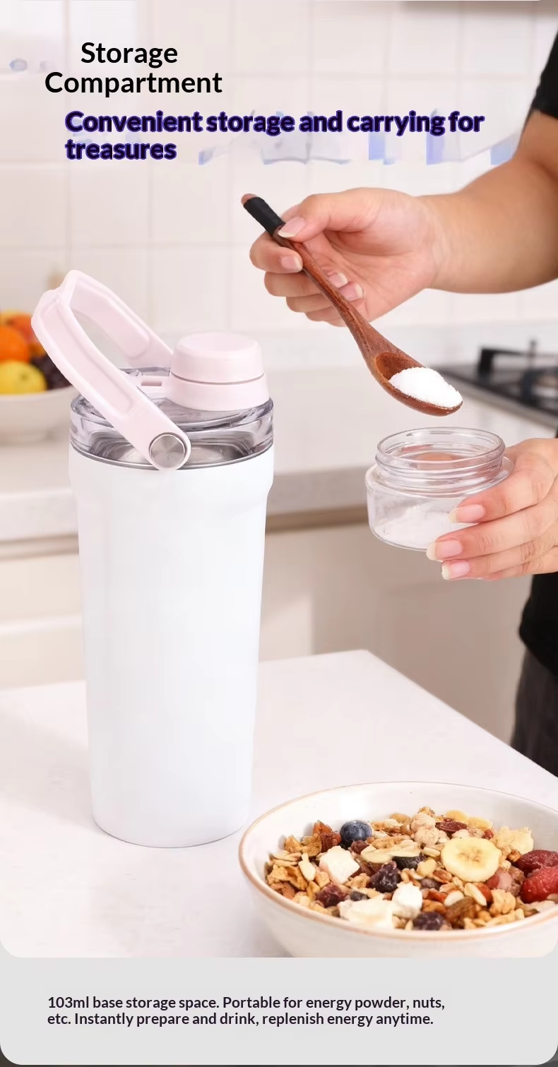 20oz Portable Double Wall Stainless Steel Fitness Protein Powder Shaker Cup With Handle For Sports And Gym detail