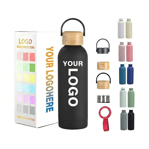 300ml 500ml 750ml 1000ml Rubber Paint Stainless Steel Sports Insulated Thermos Bottle With Wood Lid