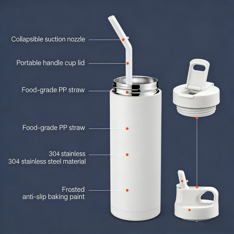 500ml Double Drink Stainless Steel Thermos Bottle Japanese Minimalism Bpa Free With Straw And Lid detail